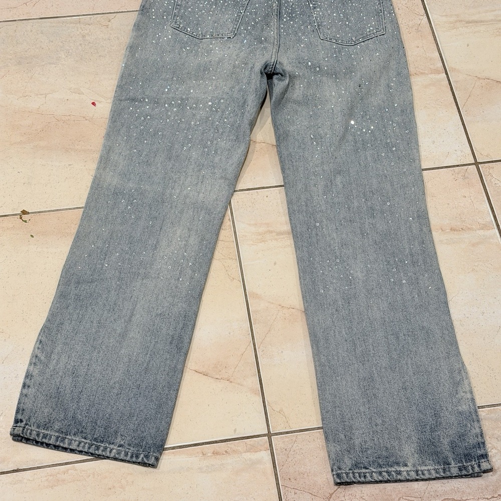 Alexander Wang Crystal Rhinestone Embellished Straight Jeans S 28 Gray Blue Y2K - Picture 15 of 16